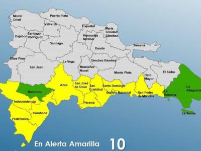 Alerta amarilla en diez provincias de la República Dominicana por condiciones climáticas