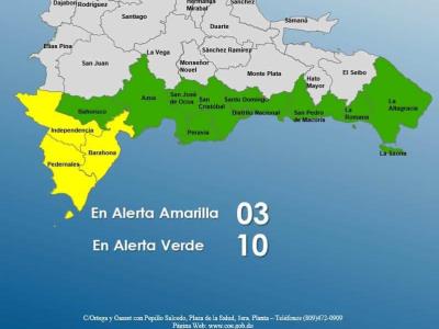 Clima en República Dominicana: Tres provincias en alerta amarilla y diez en verde