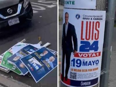 Elecciones 2024: Individuo retira afiches políticos de vía pública en Nueva York
