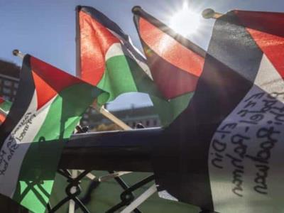 Manifestación en apoyo a Palestina en la universidad de Lausana, Suiza