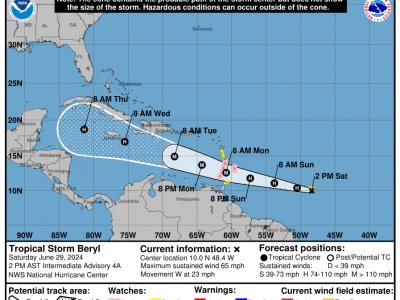 El Caribe Oriental emite alerta de huracán por llegada de la tormenta tropical Beryl