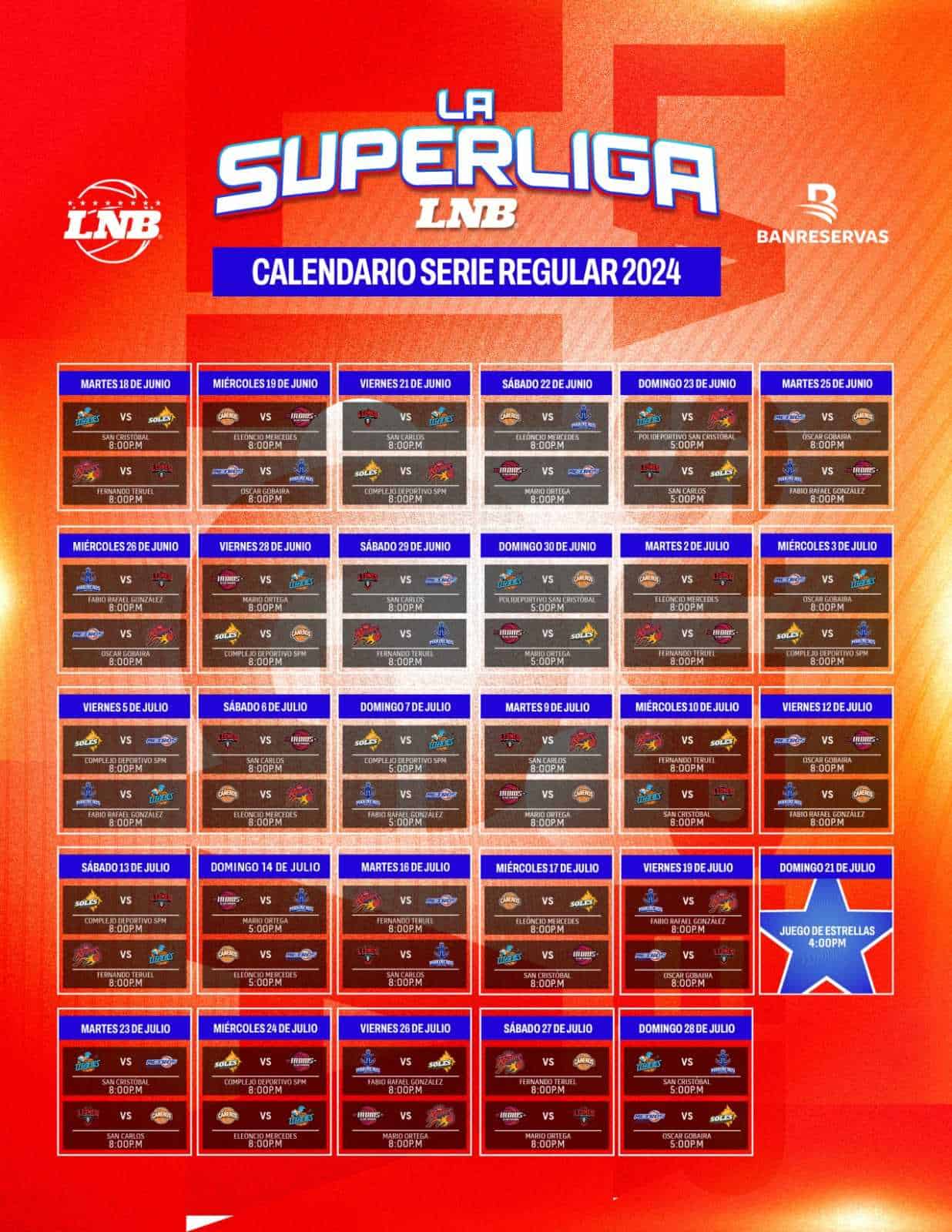 Calendario de Juego de la LNB para la temporada 2024