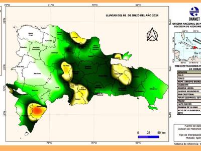 Acumulación de precipitaciones en la República Dominicana debido al huracán Beryl