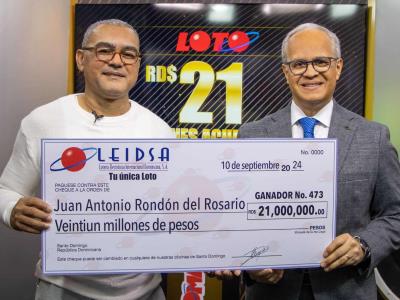 Leidsa entrega 21 millones a nuevo ganador de la loto