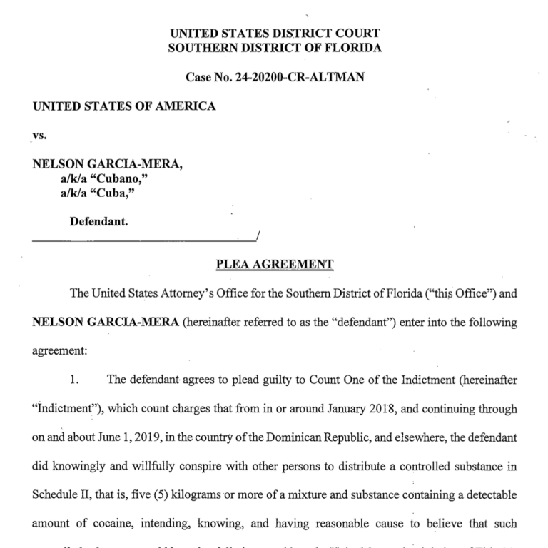 Nelson García Mera, alias "Cuba", firma acuerdo de culpabilidad en caso de narcotráfico
