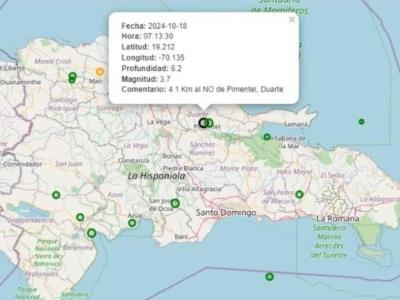 Se registra sismo en la provincia Duarte