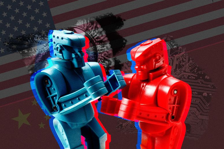 Ilustración que representa la batalla tecnológica entre Estados Unidos y China