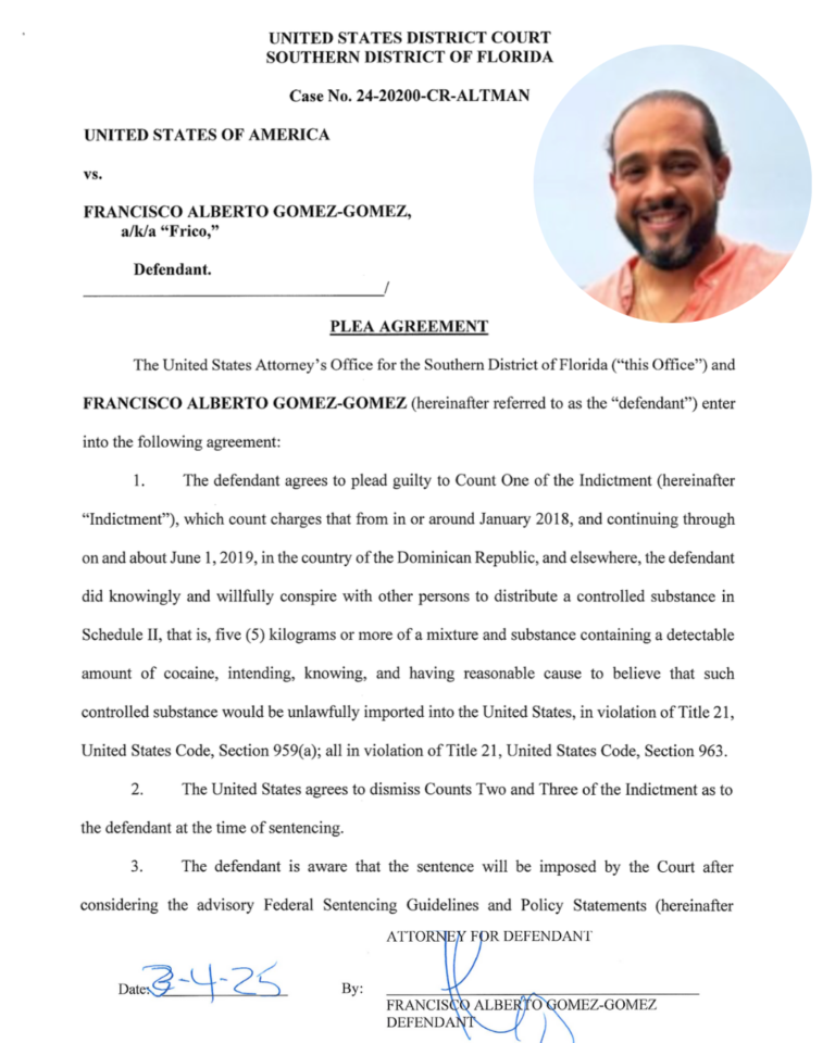 Francisco Alberto Gómez, alias “Frico”, se declara culpable de tráfico de narcóticos