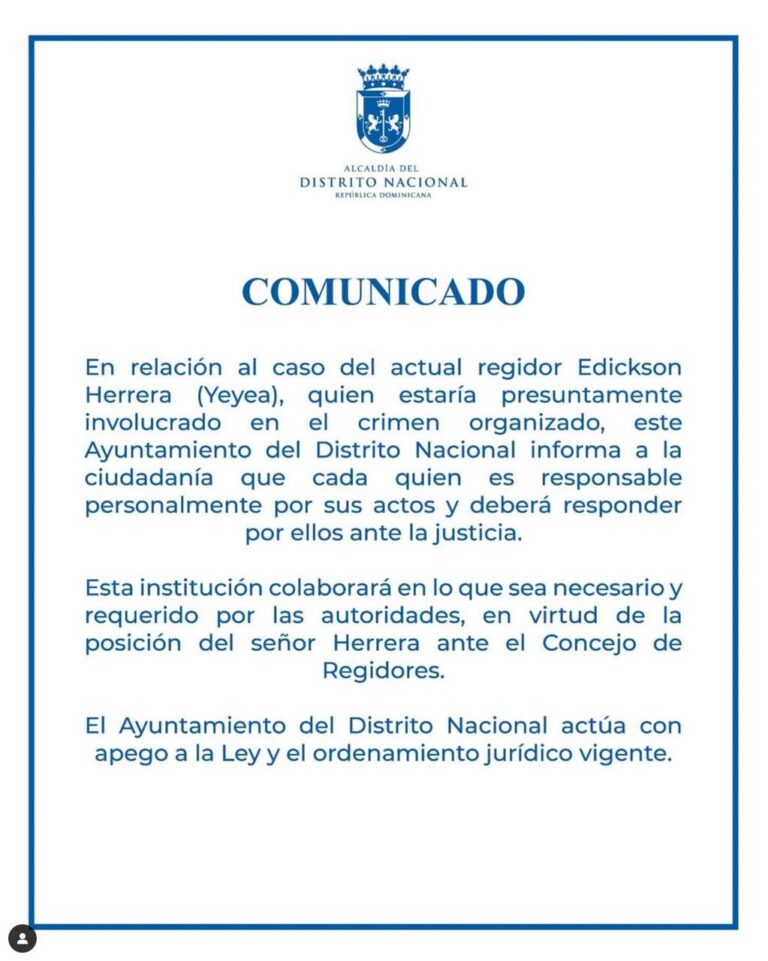 Alcaldía del DN dice colaborará con las autoridades en caso regidor Yeyea