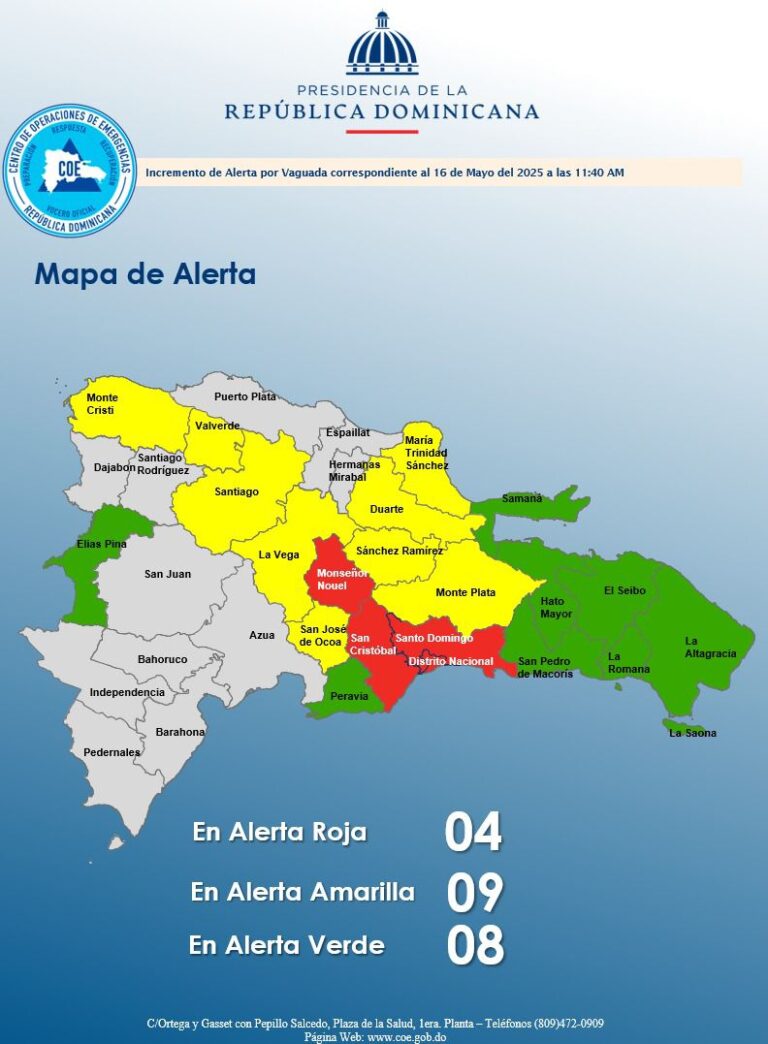República Dominicana: Emiten alertas roja, amarilla y verde por vaguada