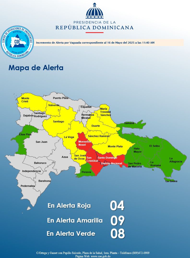 República Dominicana: Emiten alertas roja, amarilla y verde por vaguada
