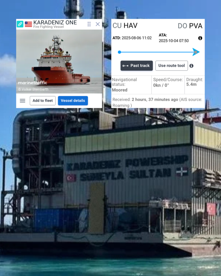 Cuarta barcaza de Karpowership que llegó a Azua zarpó desde Cuba en agosto; es la más grande, con capacidad de 240 MW