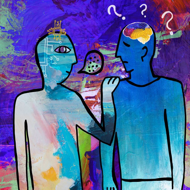 Concepto de una IA hablando con una persona sobre salud mental.