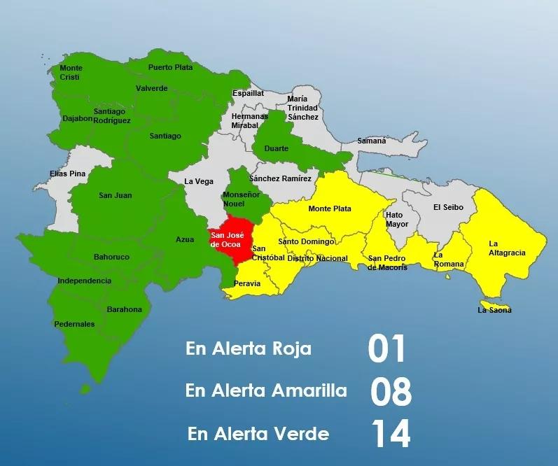 COE eleva a 8 las provincias en alerta amarilla y mantiene a Ocoa en roja por onda tropical
