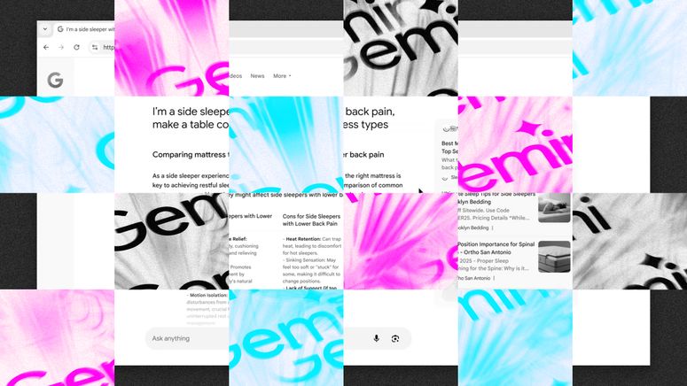 Collage de Google y su chatbot Gemini. 